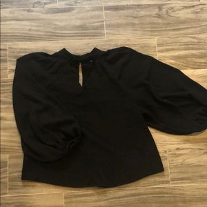 Leith Black Balloon Sleeve High Neck Cutout Top